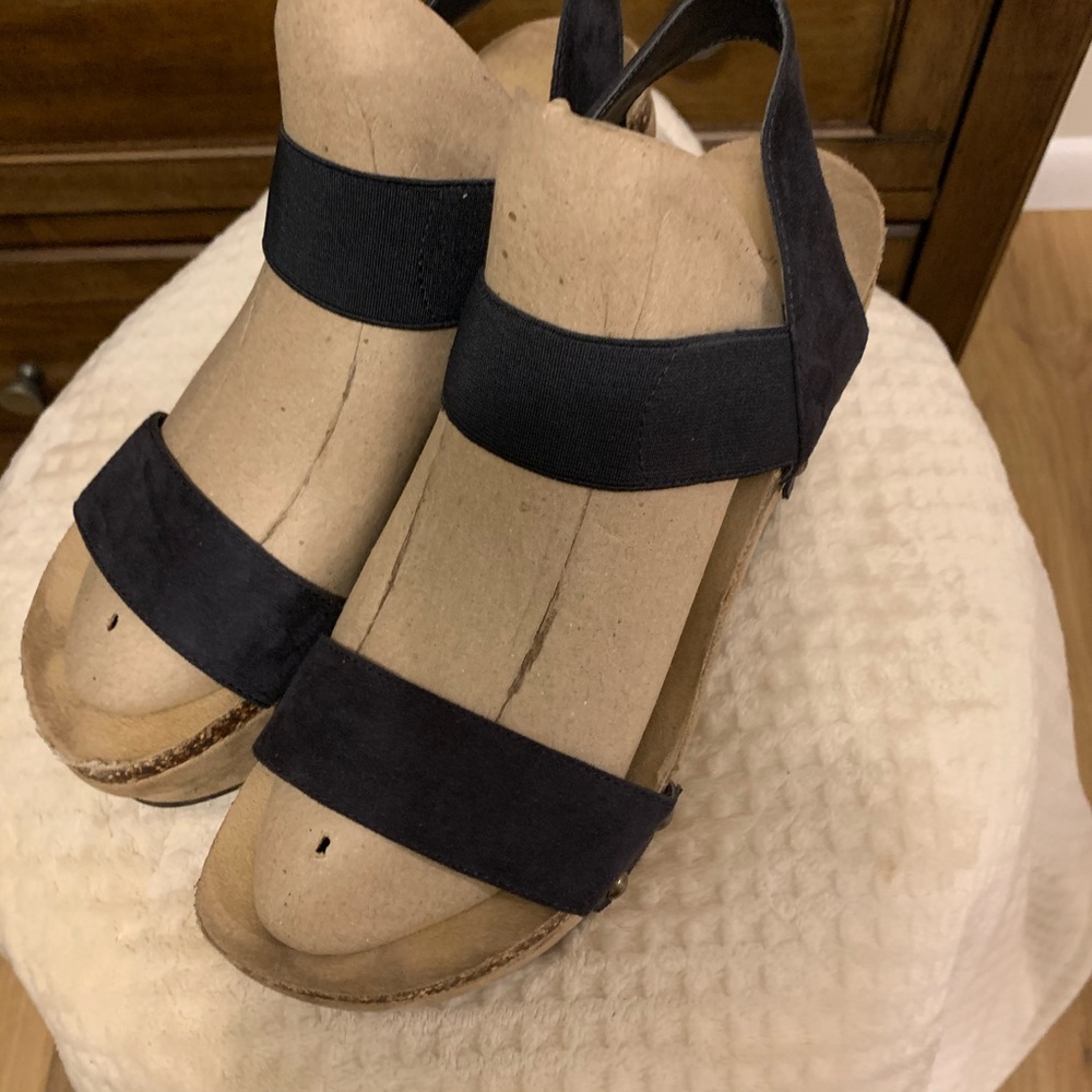 Boutique Navy Suede Platform Wedges